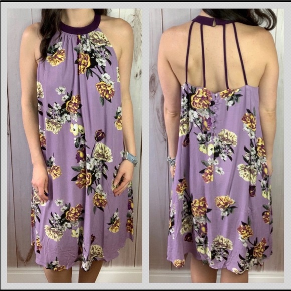 Dresses & Skirts - Veronica- purple floral cage back dress